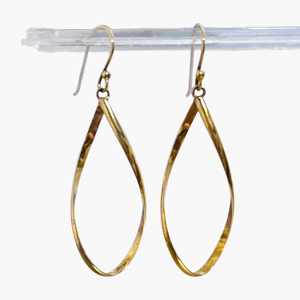 Gold Plated Sterling Earrings Dangle Teardrop Twist Hoop Lightweight Elegant 2”